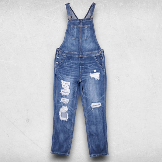 American Eagle Overalls Women L Blue Tomgirl Straight Leg Distressed Grunge 90s