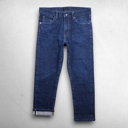 Uniqlo Selvedge Slim Straight Jeans Men 30 Blue 23.5" Crop Inseam Kaihara Denim
