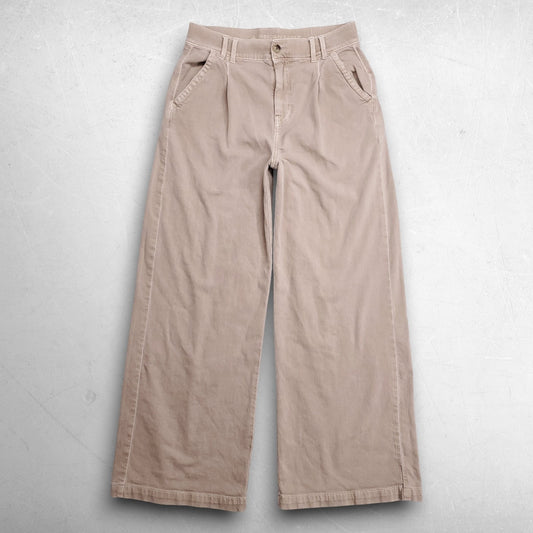 American Eagle Super High Rise Wide Leg Trouser Pants Stretch Women 8 Beige