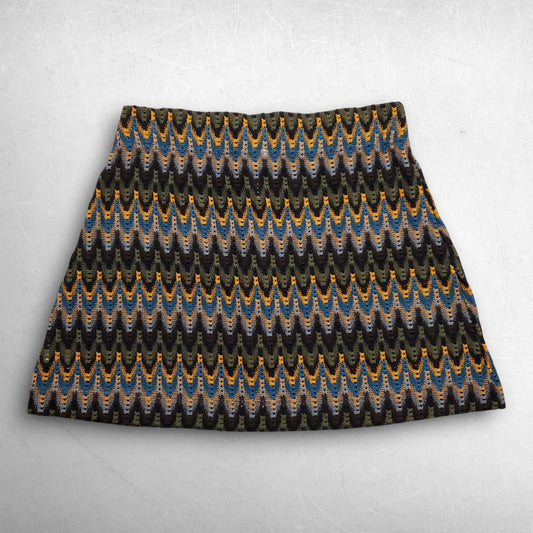 Free People A-line Mini Skirt Women M Multicolor Knit Button Front Geometric