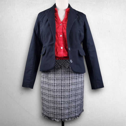Trina Turk Antibes Fringe Trim Tweed Mini Skirt Women Size 2 B/W Plaid Office