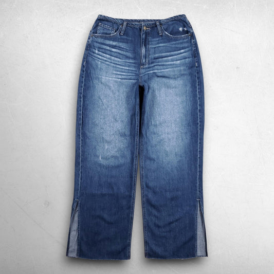 Evereve EVER Slouchy Jeans Women 31 Blue High Rise Wide Leg Slit Hem NWT