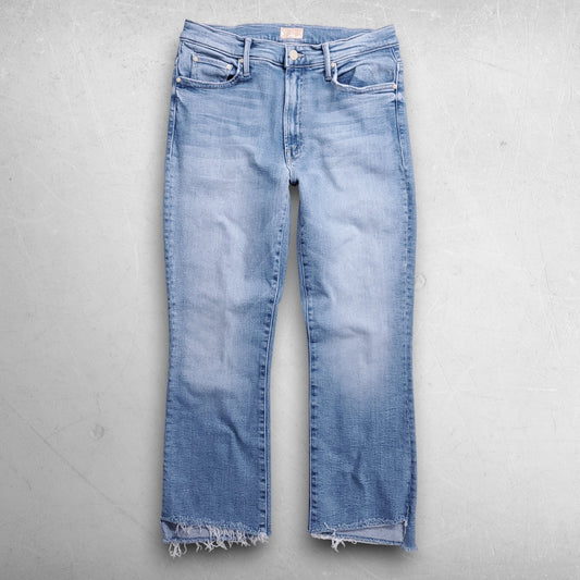 Mother Insider Crop Step Fray Jeans Limited Edition Straight Leg Women 31 Blue