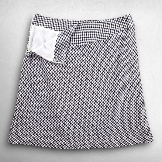 Worthington Petite Fit Flare Skirt 12P B&W Olive Houndstooth Above Knee Preppy