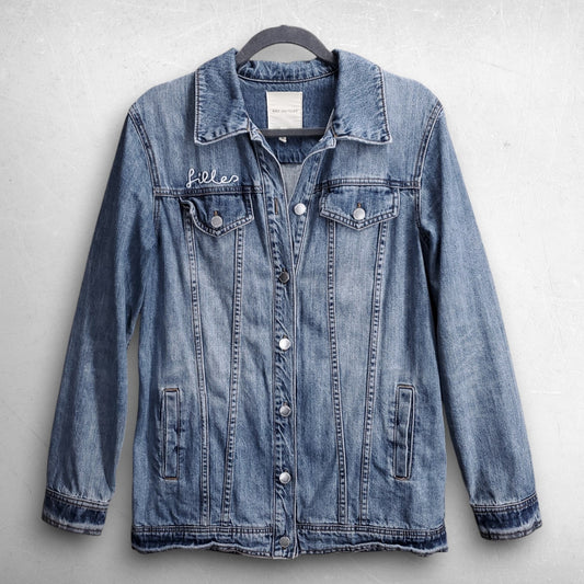 Anthropologie Avec Les Filles Follow Me Embroidered Denim Jacket Women XS Blue