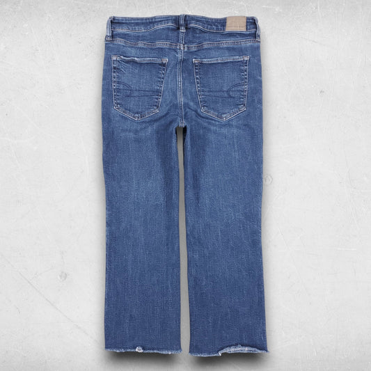 American Eagle Kick Boot Crop Jeans Mid Rise Raw Hem Stretch Women 8S Blue