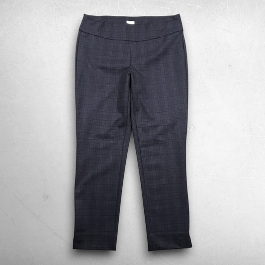 Zac & Rachel Pullon Pants Women L Gray Plaid Elastic Waist Stretch Tapered Leg