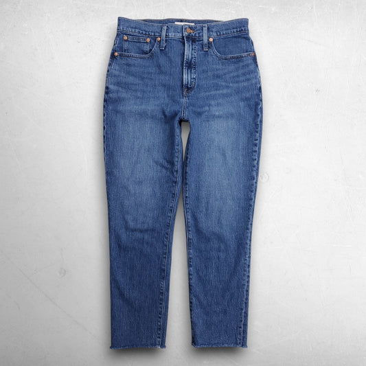 Madewell Perfect Vintage Jean Straight Leg Frayed Hem Stretch Women 29 Blue