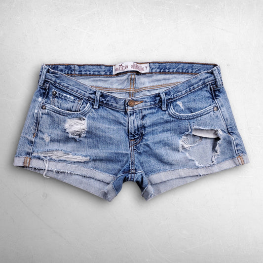 Hollister Denim Shorts Women 7 Light Blue Distressed Cut Off Low Rise 32x2