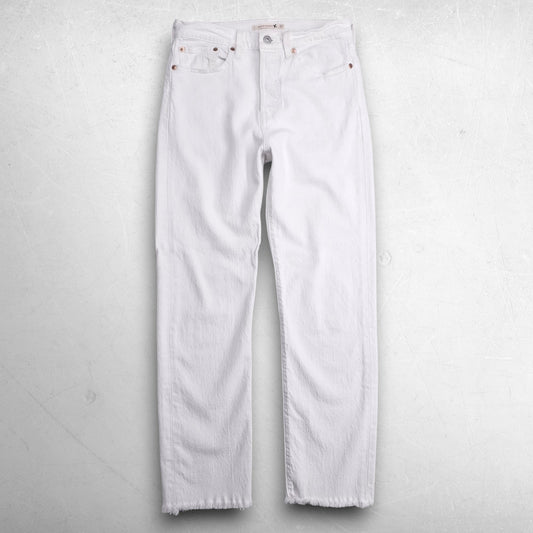 Levis Premium Wedgie Straight Jeans Straight Leg Big E Frayed Hem Women 27 White