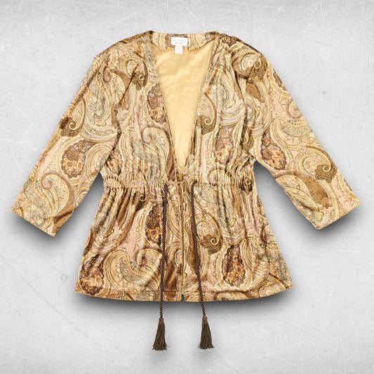 Victoria's Secret Robe Sz M Gold Paisley Velvet Gold Label Rope Ties Tassels VTG