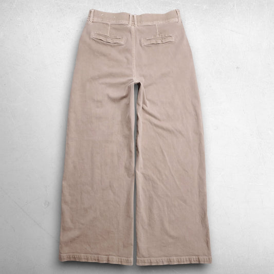 American Eagle Super High Rise Wide Leg Trouser Pants Stretch Women 8 Beige