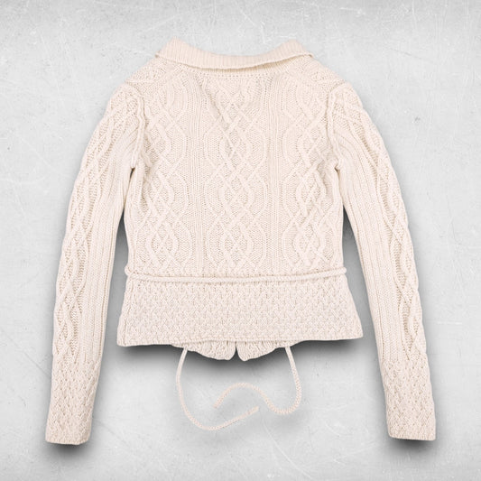 Vintage Banana Republic Cardigan Sweater Cable Knit Tie Women XS Ivory Preppy