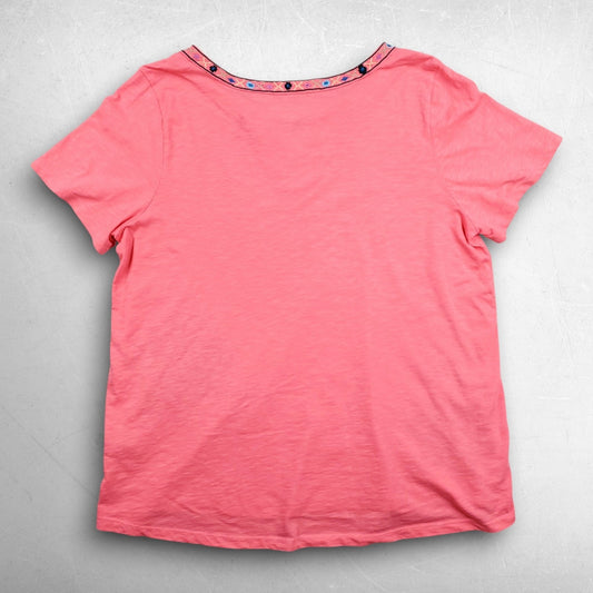 Soft Surroundings Floral Embroidered Blouse Top Women XL Salmon Lightweight Boho