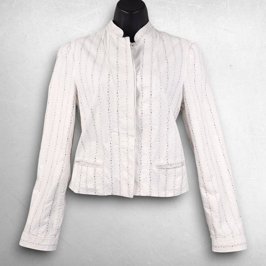 Club Monaco Betony Jacket Women 6 Creamy Ivory Textured Linen Blend Quiet Luxury