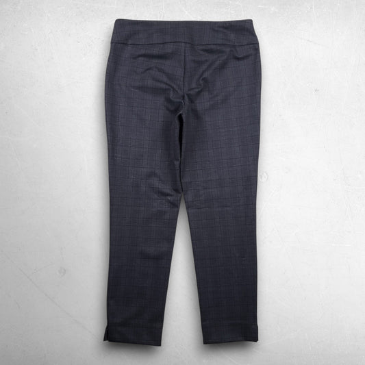Zac & Rachel Pullon Pants Women L Gray Plaid Elastic Waist Stretch Tapered Leg