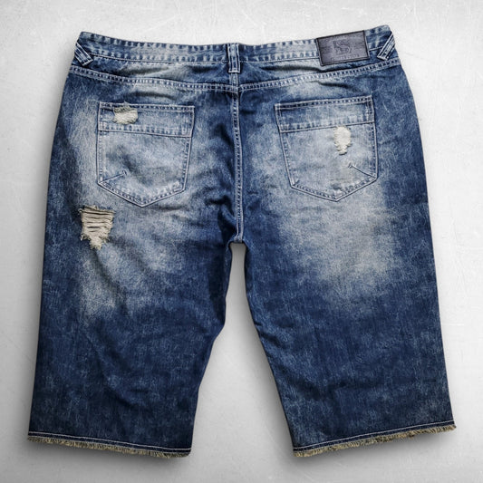 Smoke Rise Denim Bermuda Shorts Men 44 Blue Distressed Acid Wash Grunge Y2K