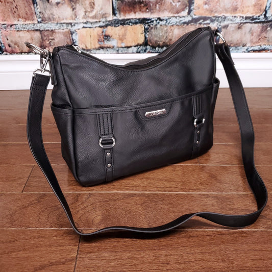 MultiSac Black Shoulder Bag Purse Pebbled Faux Leather Pockets Strap Hobo