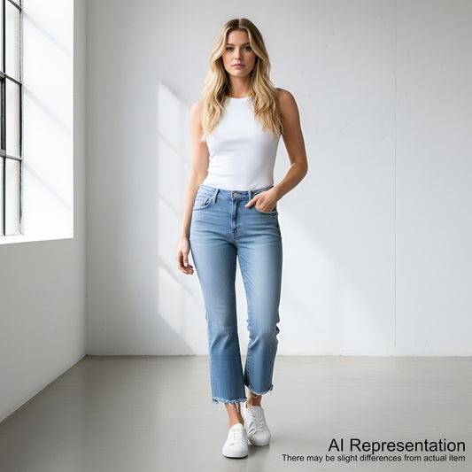 Mother Insider Crop Step Fray Jeans Limited Edition Straight Leg Women 31 Blue
