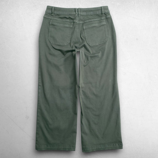 Tribal Jeans Audrey Wide Crop Pants Hugging Mid Rise Stretch Women 8 Green
