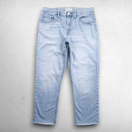 Everlane Super Soft Straight Leg Cropped Jeans Women 28 Blue Stretch Raw Hems