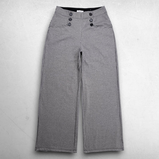 Max Studio Wide Leg Sailor Pants Houndstooth Slipon Stretch Women 28 Black White