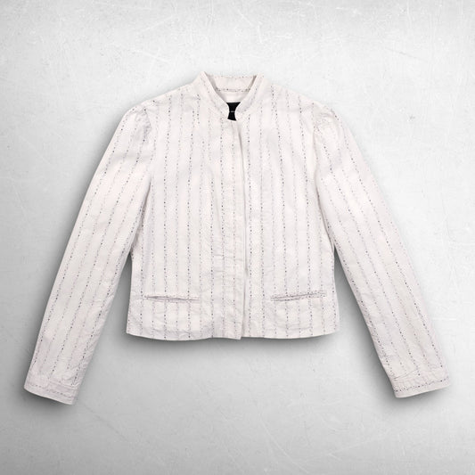Club Monaco Betony Jacket Women 6 Creamy Ivory Textured Linen Blend Quiet Luxury