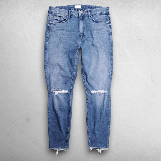 Mother High Waisted Looker Ankle Fray Jeans Distressed Stretch Women 32 Md Blue