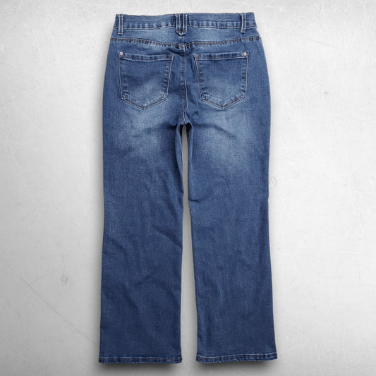 Curve Appeal High Rise Kick Flare Ankle Jeans Faded Stretch Women 6 Blue