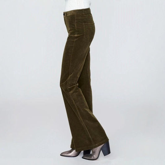 Paige Genevieve Flare Corduroy Pants Stretch Women 30 Dk Brushed Olive 70s Boho
