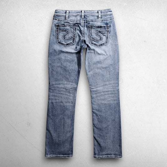 Silver Suki Baby Boot Jeans Women 31 Blue Md Blue Thick Stitch Stretch Cowgirl