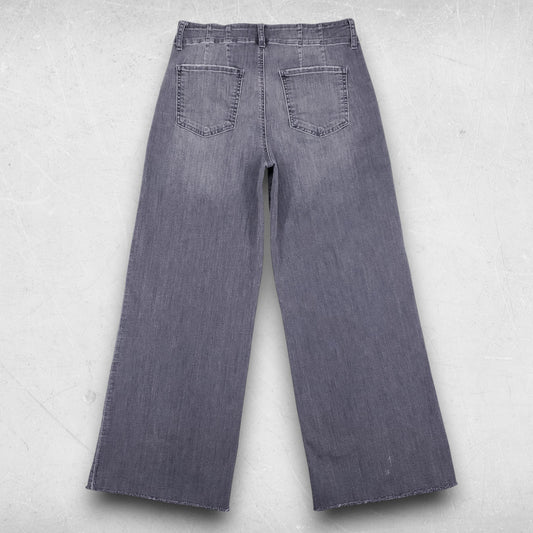 Kut Meg Jeans Women's 10 Gray Wide Leg Raw Hem Patch Pockets Contemporary Chic