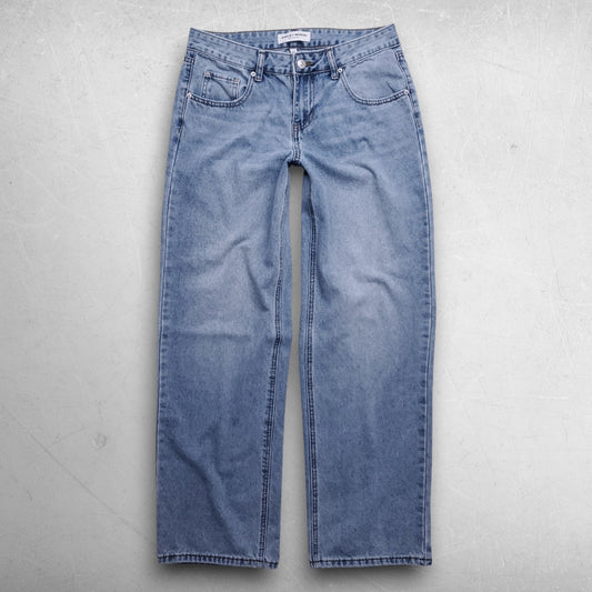 Ashley Mason Premium Wide Leg Jeans Faded Light Distressed Women 7/28 Lt Blue