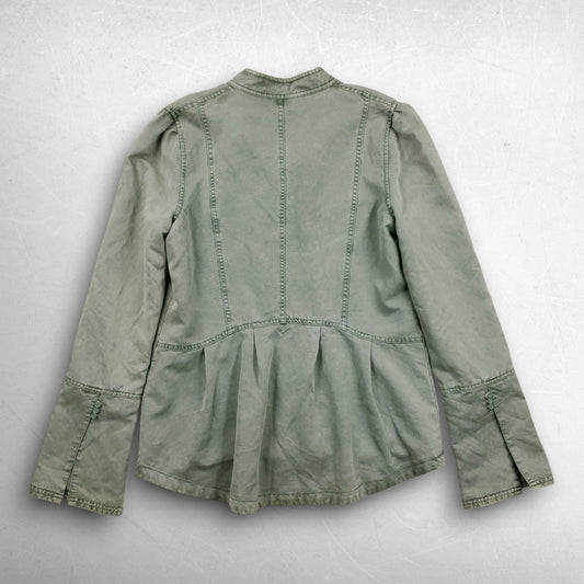 Hinge Shacket Women M Green Button Up Standing Collar Pockets Lined Utility