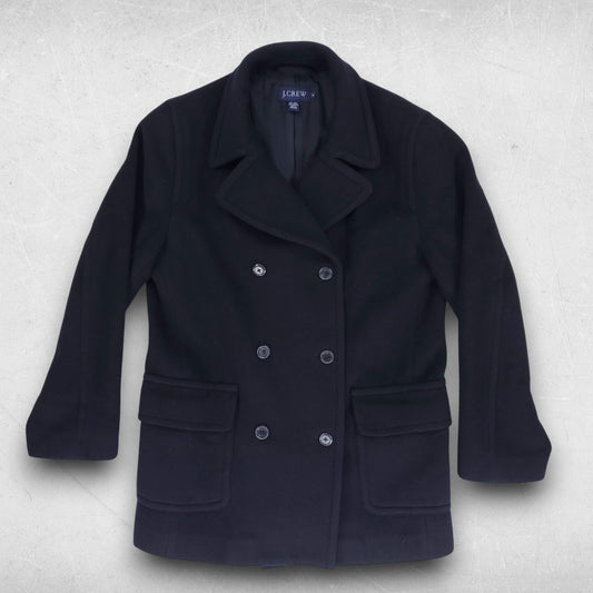 J Crew Peacoat Women M Black Wool Blend Double Breasted Classic Preppy Old Money