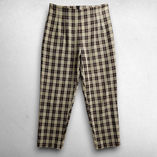 Unique Vintage Relaxed Fit Tapered Leg Pants Zip Back Women L Yellow Plaid