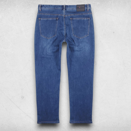 Kiton Jeans Men 34 Blue Napoli Button Fly Straight Leg Stretch Italian Designer