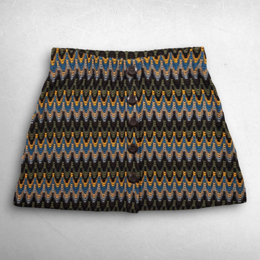 Free People A-line Mini Skirt Women M Multicolor Knit Button Front Geometric