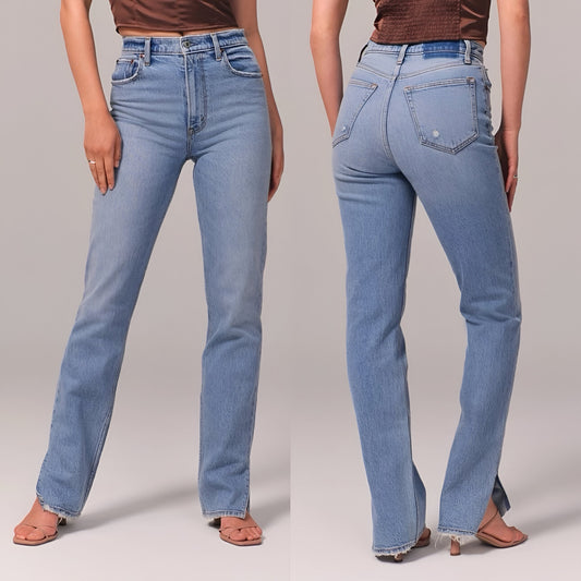 Abercrombie & Fitch Jeans Women 27/4 Blue The 90s Straight Split Hem Streetwear