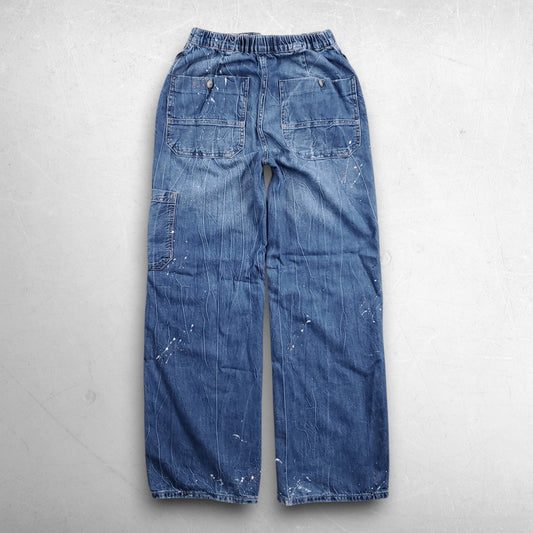 Free People Wide Leg Starving Artist Jeans Women 26 Blue Button Fly Paint Boho