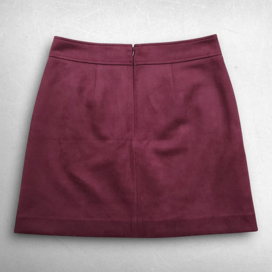 Loft Faux Suede A-Line Mini Skirt Size 6 Burgundy Red Preppy Pockets