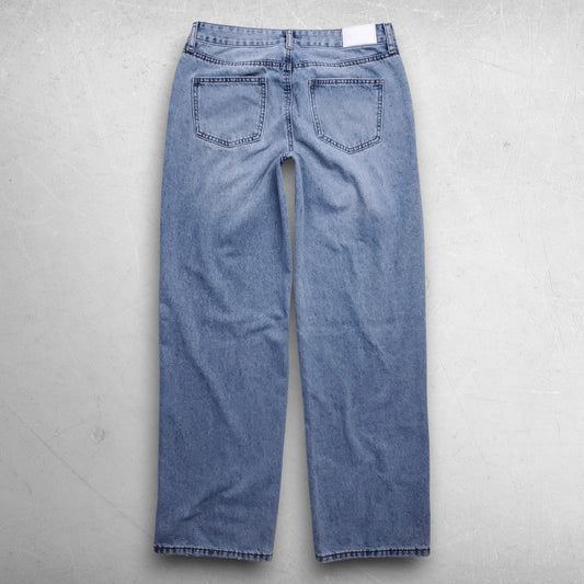 Ashley Mason Premium Wide Leg Jeans Faded Light Distressed Women 7/28 Lt Blue