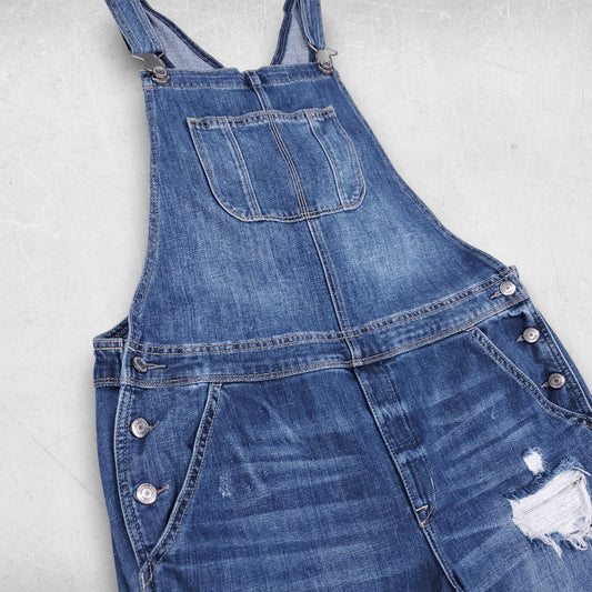American Eagle Overalls Women L Blue Tomgirl Straight Leg Distressed Grunge 90s