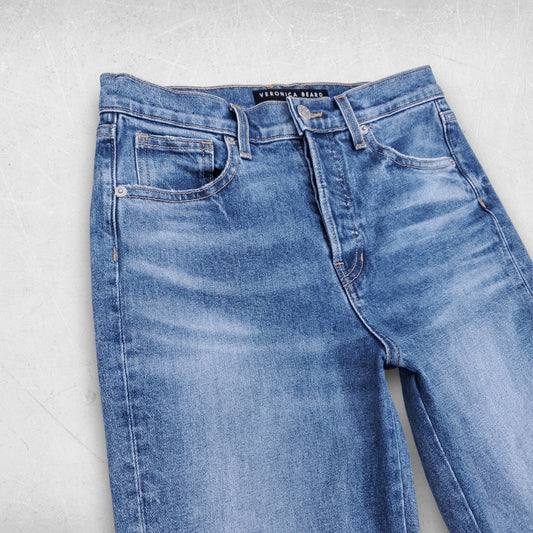 Veronica Beard Jeans Women 26 Blue Ryleigh Slim Straight High Rise Patch Retro