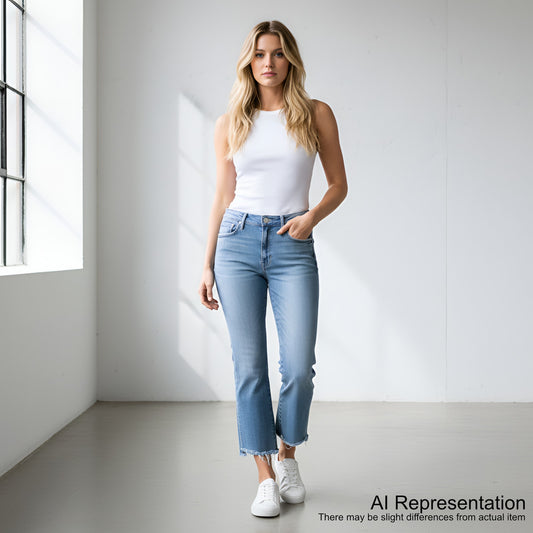 Mother Insider Crop Step Fray Jeans Limited Edition Straight Leg Women 31 Blue