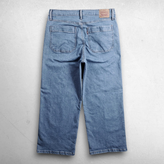 Levis Mile High Cropped Wide Leg Jeans Women 32 Blue Stretch Exposed Button Fly