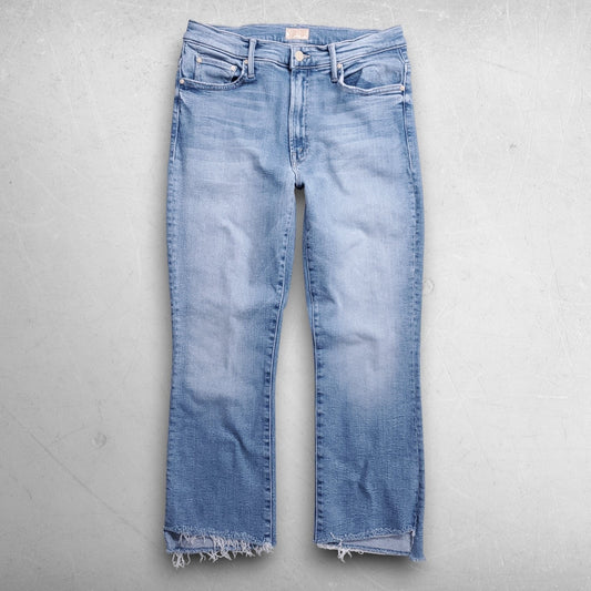 Mother Insider Crop Step Fray Jeans Limited Edition Straight Leg Women 31 Blue